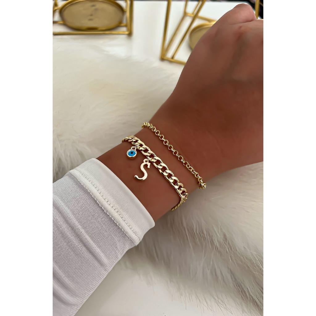 Náramek s dvojitým řetízkem s písmenem 27