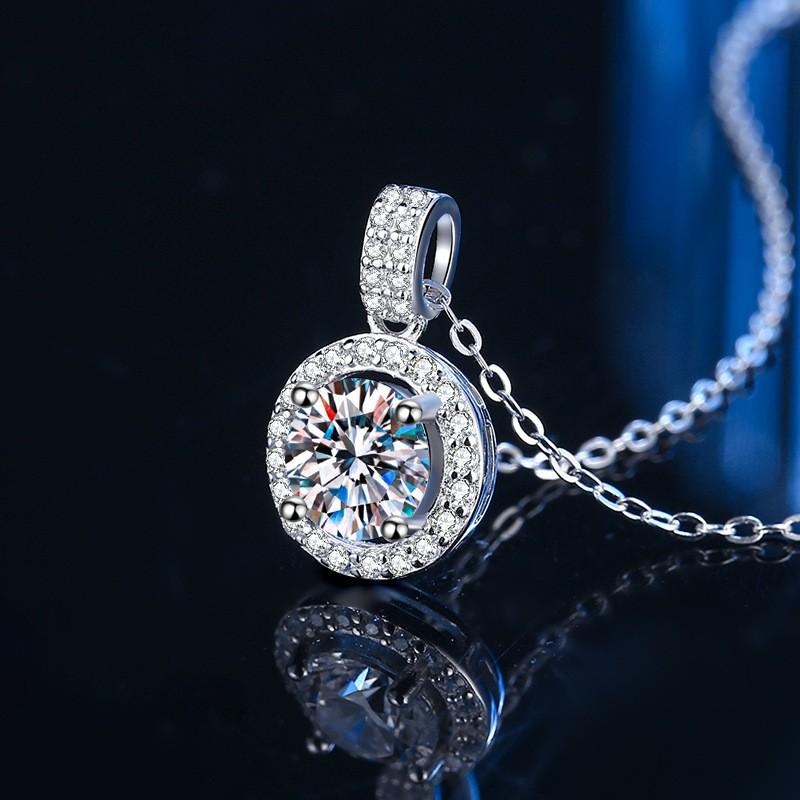Sterling Round Moissanite Zircon Pendant Necklace Women Lightweight Minimalist Chain Jewelry