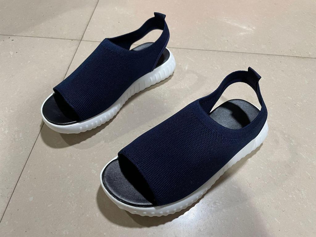 2021 Summer New Women's Mesh Knit Fishmouth Sandals with Thick Sole, Plus Size, Slip-On