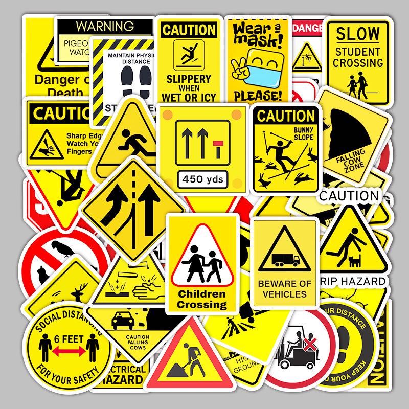 50 Waterproof Warning Sign Stickers: Graffiti for Luggage, Scooter, Computer, Tablet, Decoration