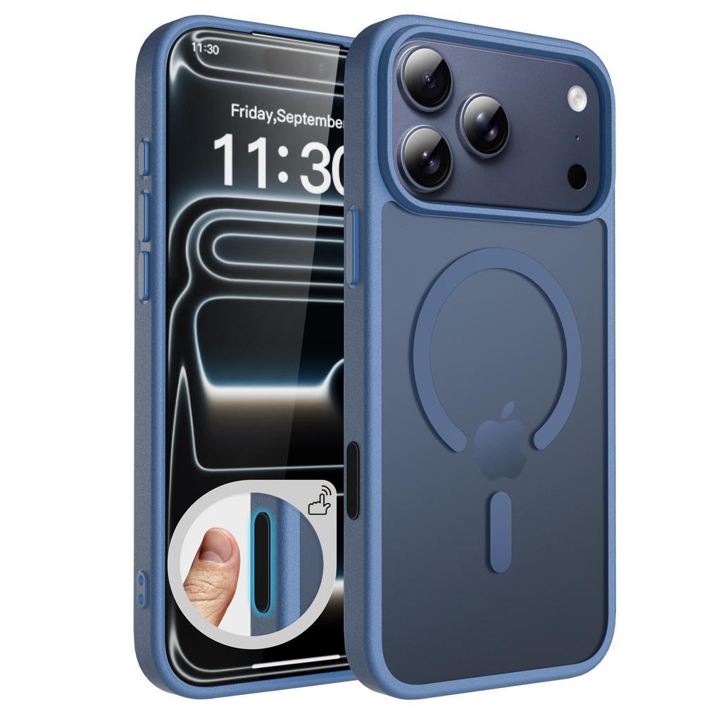 For Apple 17promax Skin-feeling Frosted Semi-permeable Magnetic Phone Case 16pm with Button Anti-fall Airbag 15 Case