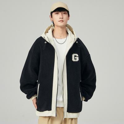 Winter Lamb Wool Thick Hooded Top Cotton-padded Jacket Zipper Jacket Trendy Clothes