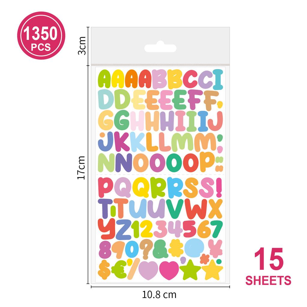 0.5-inch Cartoon Letter Sticker Set 15 Pieces 1350 Pieces Handbook Material Decoration Guka Letter Sticker