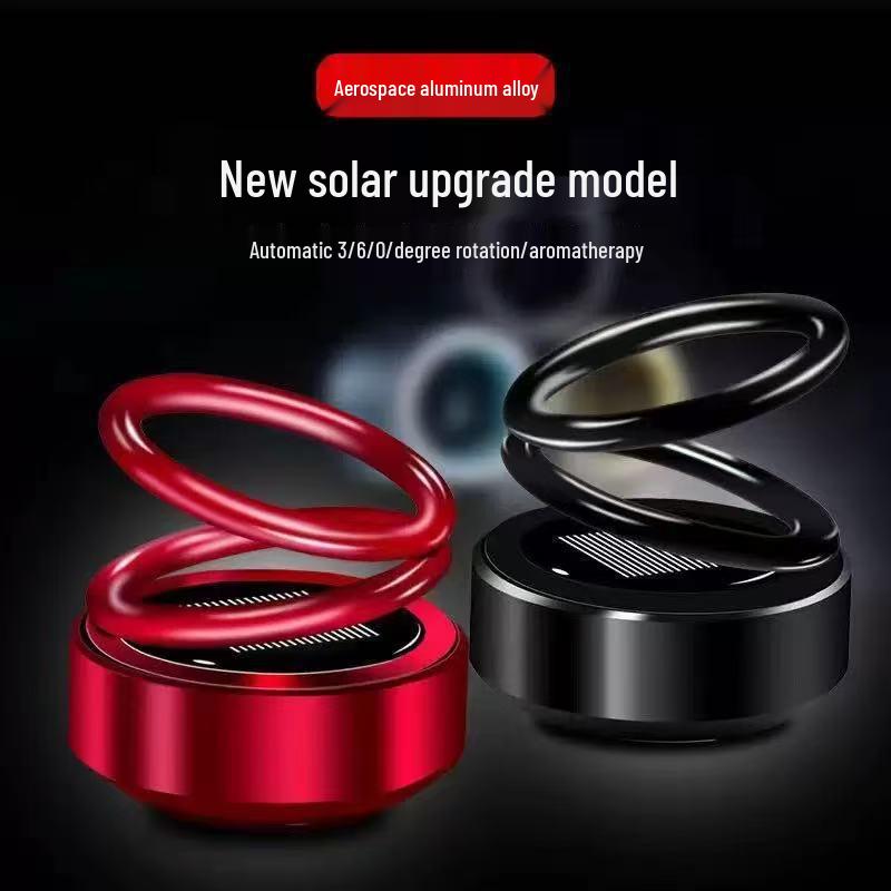 Solar-Powered Rotating Double Ring Aluminum Car Air Freshener and Interior Ornament