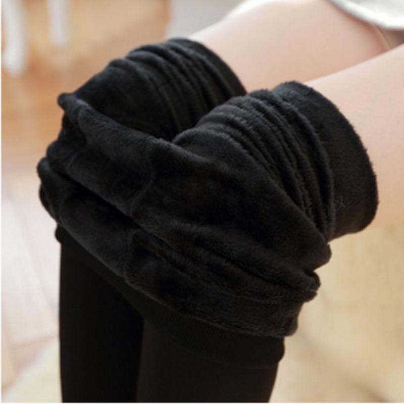 Autumn Winter Women's Korean Style Plus Size Pearl Velvet Fleece Lined Thickened One-Piece Leggings Outer Wear Warm Pants