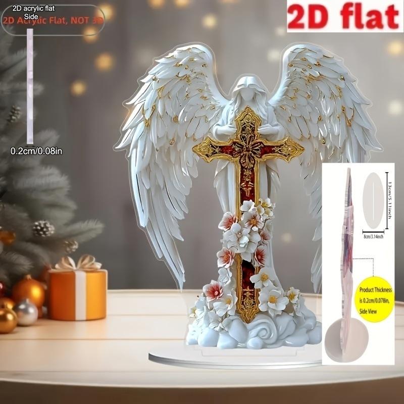 Perfect Christmas New Year Gift for Friends Angel Wings Cross 2D Acrylic Charming Angel Ornament Home Living Room Tabletop