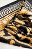 Satin Women' Scarf 70x70 - Black with a Baroque Gold Pattern, Glamorous Style