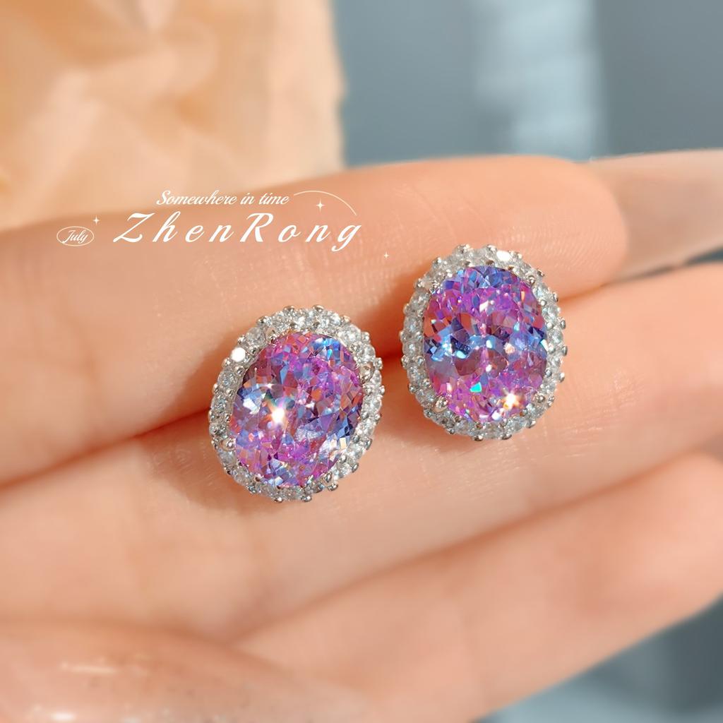 Foydjew Luxury Oval Ice Flower Cut Purple/Orange Cubic Zirconia Pendant Necklaces Earrings Rings Wedding Zircon Sets For Women