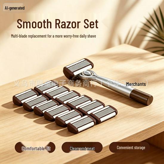 8-Blade Men's Manual Razor for Shaving Beard and Face with Sharp Blade Holder