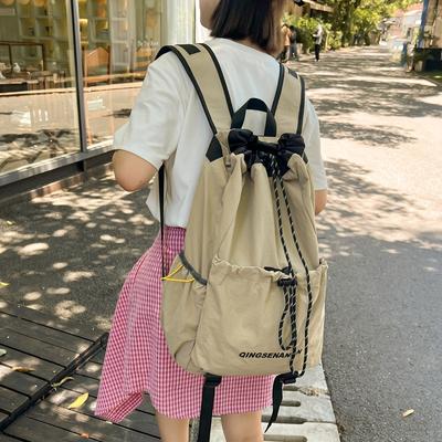 Solid Color Simple Backpack, New Drawstring Outdoor, Light Sports and Capacity, Travel Anti-splashing Water-resistant Wear-resistant and Versatile
