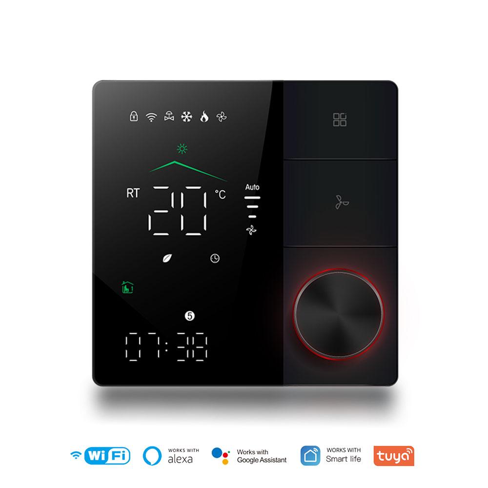 

Tuya Wifi WiFi Thermostat AC220V Temperature Controller LED Color Screen Air Conditioner Thermoregulator By Moblie App Control 2 Pipes чорний