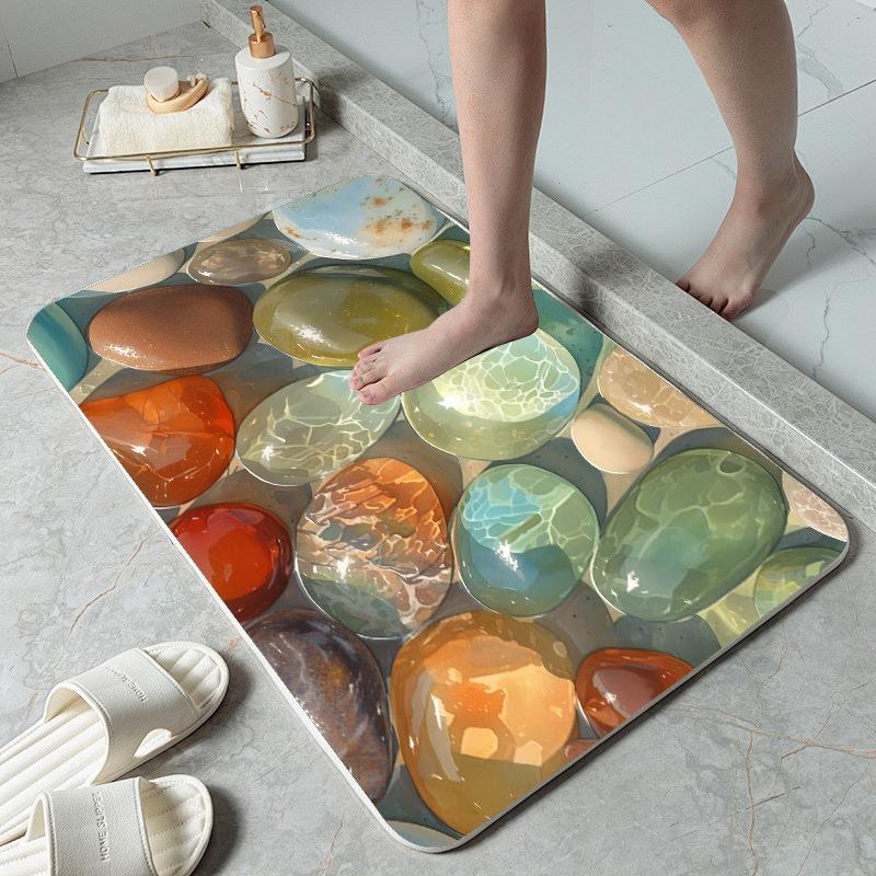 Pebble Pattern Kitchen Rug Waterproof Non-Slip Rugs Set Runner Rug Bedside Rug Absorbent Carpet for Kitchen