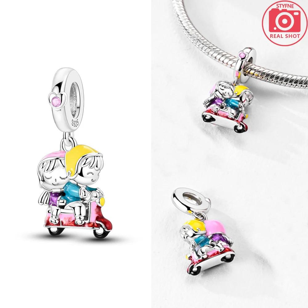 Exquisite Copper Original Red Heart Bicycle Love Couple Charms Beads Fit Bracelet Valentine'S Day Gift Women Jewelry Diy