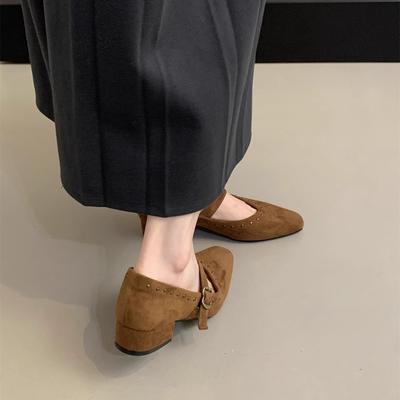 Französische Abendbrise Retro Wildleder Licht Mund Einzelne Schuhe Damen Frühling und Herbst Neu Koreanische Version Sanftes Temperament Fee Dicker Absatz Mary Jane