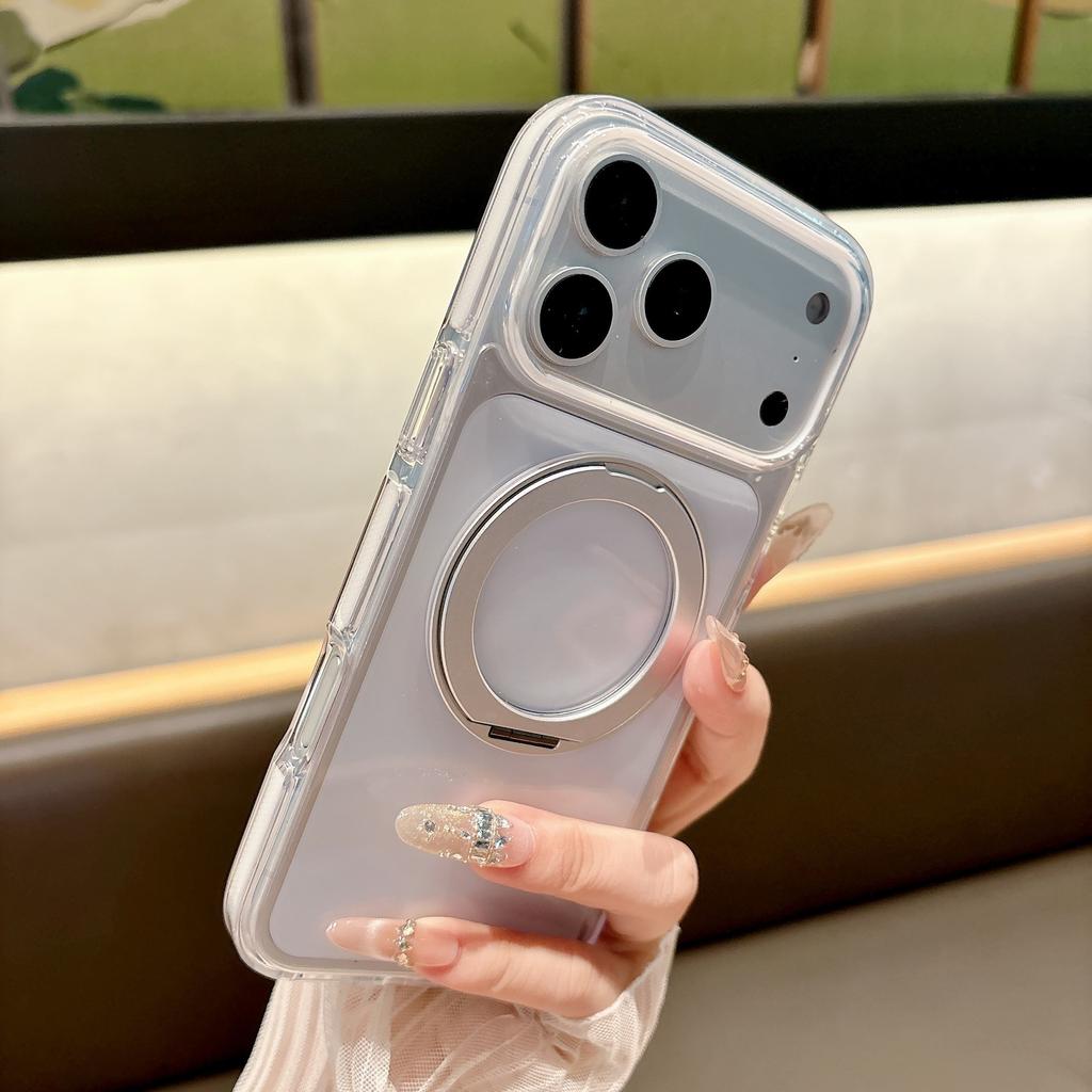 Suitable for IPhone17pro Ice Crystal Magnetic Mobile Phone Case 360 Rotating Bracket Apple 16 Two-color Transparent Anti-fall Cover