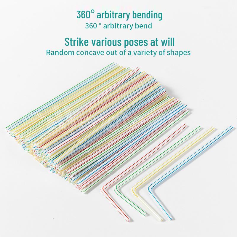 Mont 5*210 Disposable Colored Striped Bendable Straws, Food-Grade PP, Ideal for Drinking Juice (For Household, Mother and Baby Use)