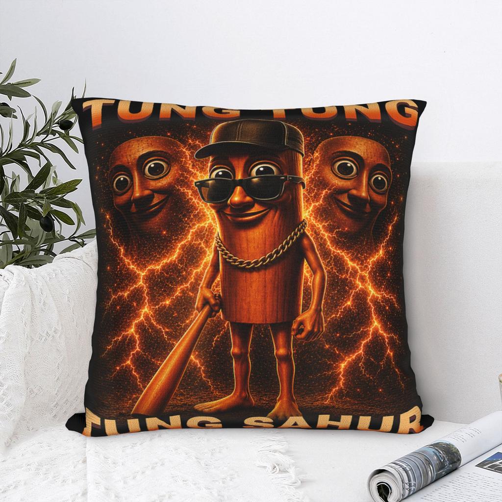 Tung Tung Tung Sahur is Calling Funny Italian Brainrot Pillowcases Vintage Pillow Case For Wedding Party Home Decor Pillow Cover