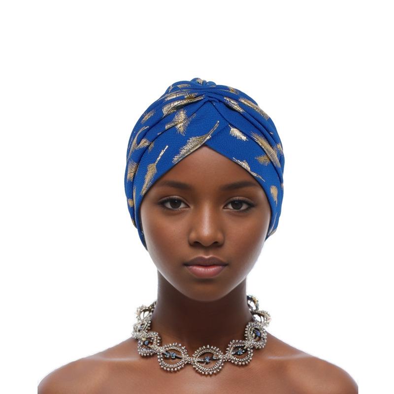 

Feather Turban Cap for Women African Head Wrap Bonnet Muslim Hat Turbante Accessory королівський синій колір