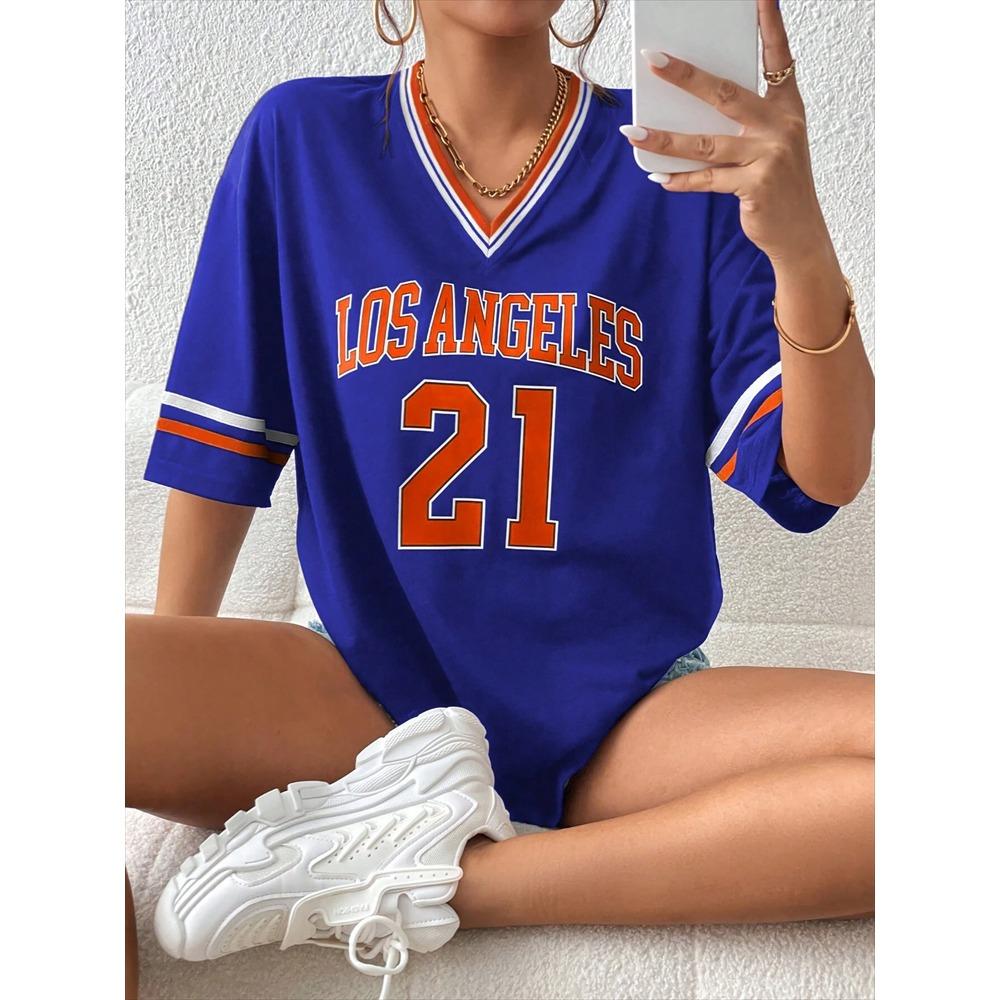 Los Angeles Nummer 21 Fotball T-skjorte For MennKvinner Sommer Oversize Strand Surf T-skjorte Harajuku Trend Kortermet Streetwear Topper