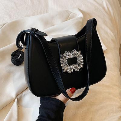 Ladies' Diamond Inlaid PU Crossbody Bag  Women's Exquisite Shiny Magnetic Buckle Underarm Bags Light Luxury Elegant Handbag