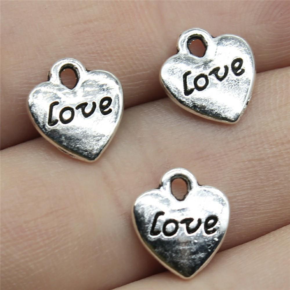 40pcs Charms Love Antique Silver Color Love Heart Charms Jewelry Findings DIY Word Love Charms Wholesale