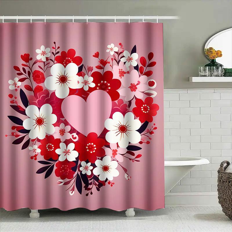 Floral Heart Shower Curtain - Romantic Bathroom Decor