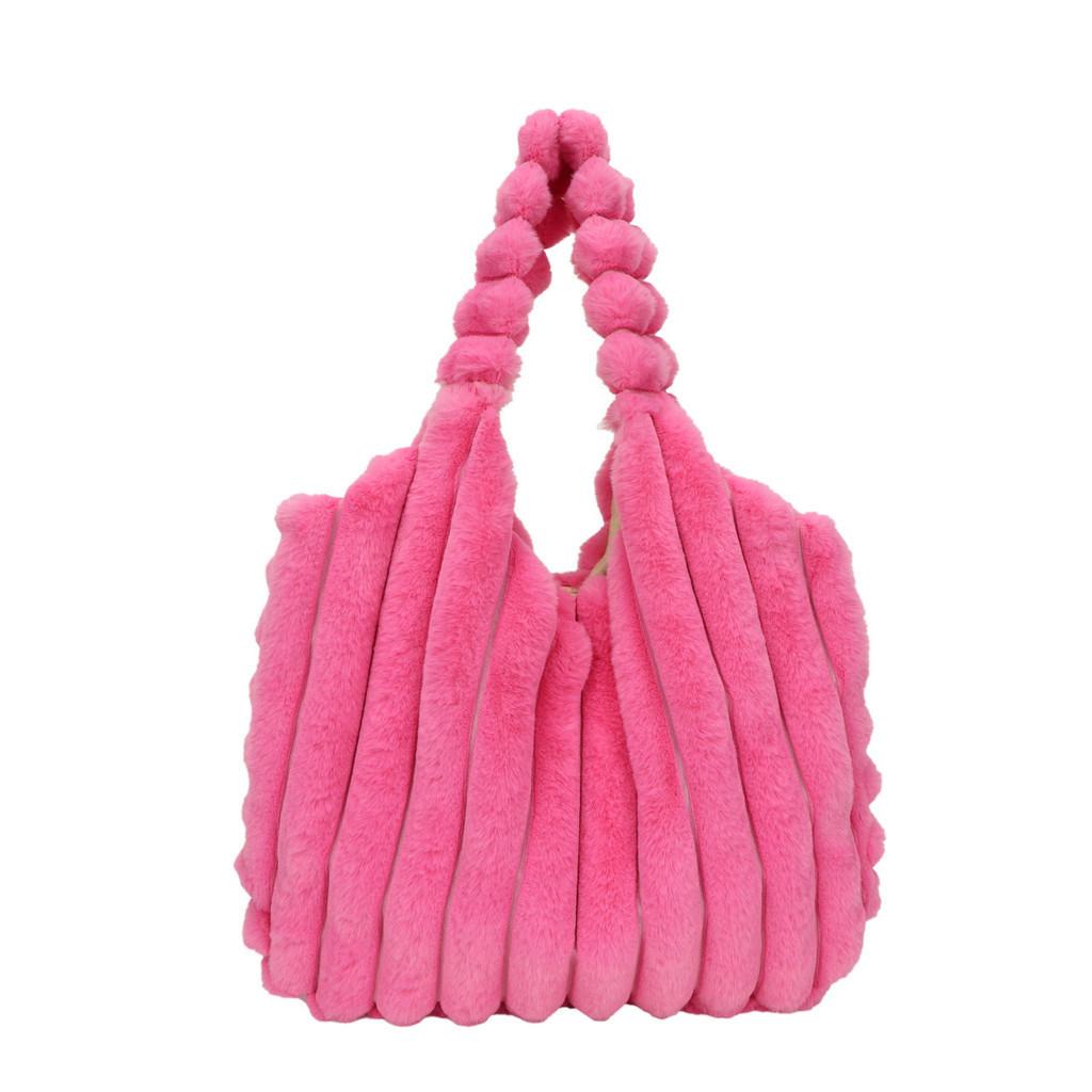 Stilvolle, geräumige Plüsch-Tragetasche, weiche, urban-schicke, flauschige Schultertasche
