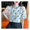 Navava Short Sleeve Flower Embroidery Round Neck Blouse Nb2237