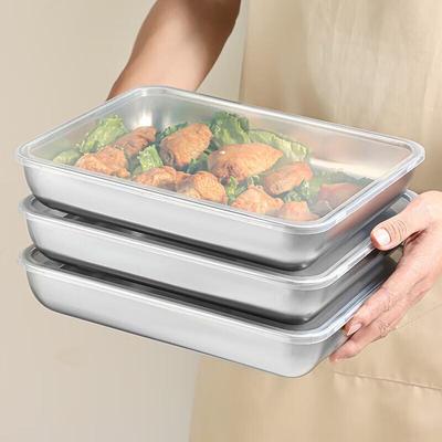 Baijie Extra Large Stainless Steel Rectangular Food Trays with Lids