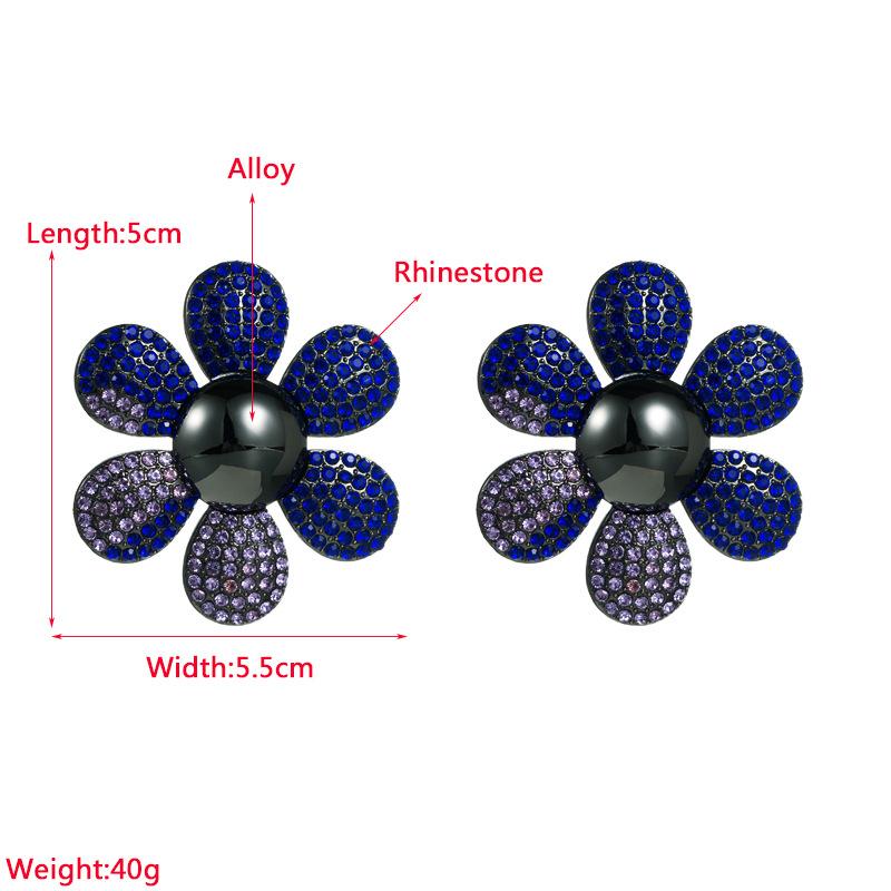 Damskie kolczyki sztyfty Kolorowe kryształowe kolczyki z pełnymi kwiatami ze stopu Wszechstronne kolczyki premium o temperamencie