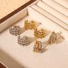 Gold Color Beaded Stainless Steel Cuff Earrings For Women Gold Color Cuff Stud