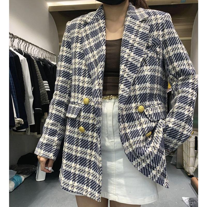 Tweed Suit Jacket Autumn and Winter Plus Cotton Thickened Women's Korean Version Long-sleeved Single-breasted Temperament Top