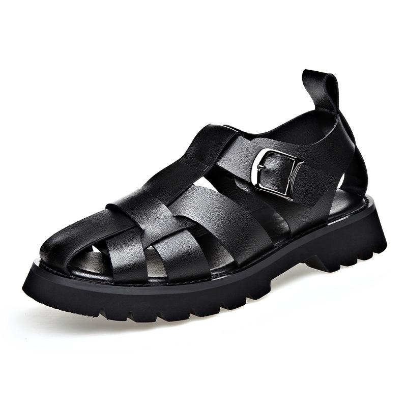 Summer Gladiator Sandals New Breathable Casual Men Genuine Leather Sandals Hollow Beach Shoes Men Black Sizes 38-48 Sandals