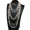European-American Multi-layer Pearl Necklace & Earrings Set - Women's Long, Elegant Accessories