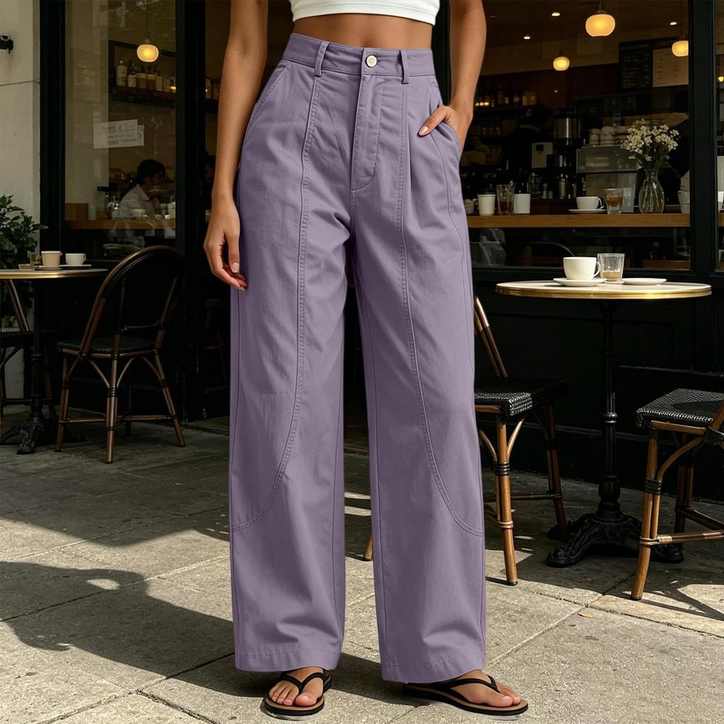Women's Casual Color Wide Leg Pants Mid Loose Fit for Everyday Wear