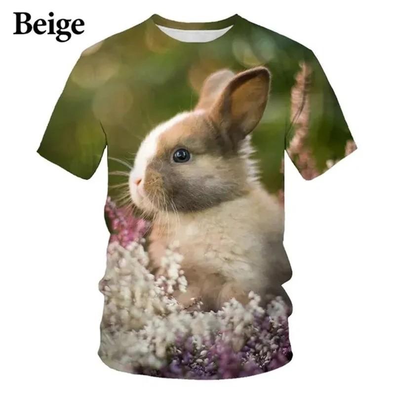 Kids Cute Rabbit 3D Print Short Sleeve T‑Shirt Funny Animal Graphic Tee Summer Daily Outdoor Wear for Boys Girls