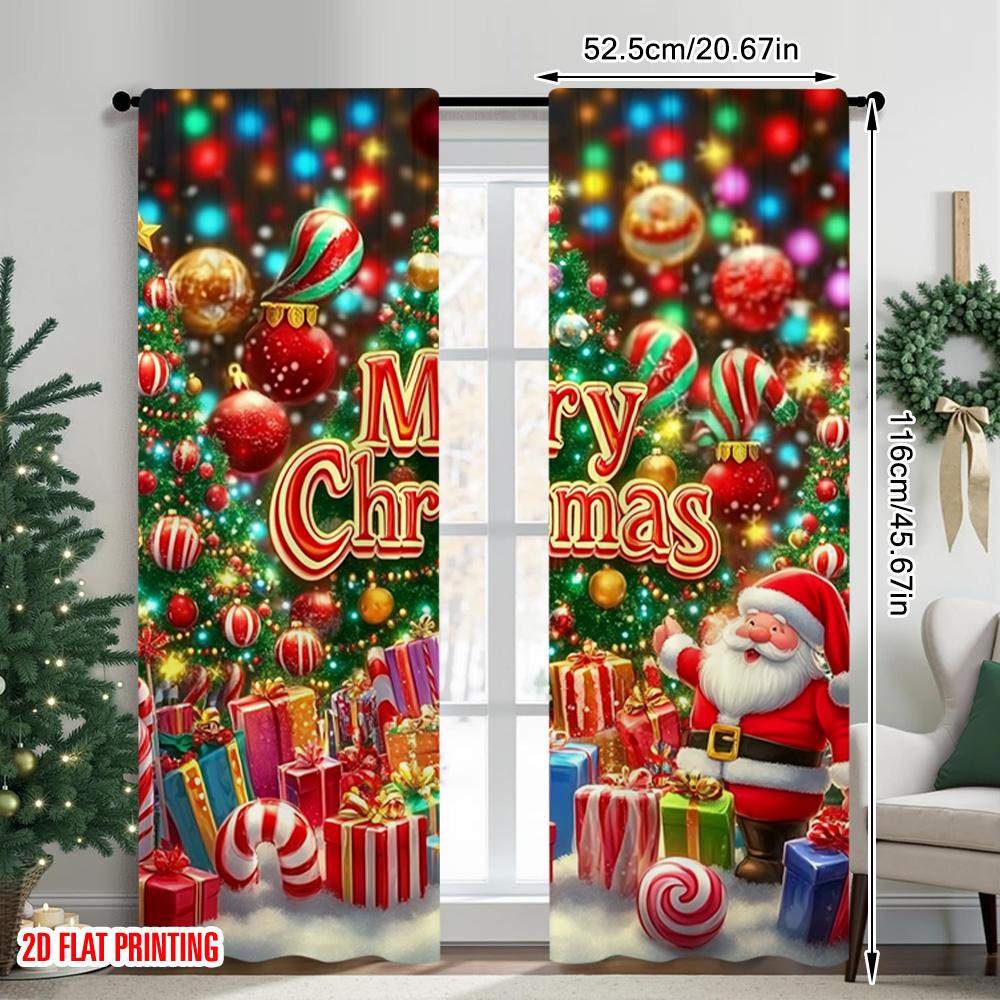 2pcs 2D Flat Printing Christmas Party Curtain Merry Christmas4 Versatile Polyester Without Electricity Party Decorations for