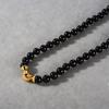 Simple Black Agate Stone Necklace Copper Plated 18K Real Gold Light Luxury Premium Retro Round Bead Collarbone Chain Female