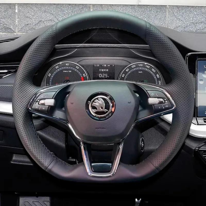 Hand Stitched Car Steering Wheel Cover for Skoda Karoq sport Karoq Scala 2024 DIY Soft Suede leather Car Interior