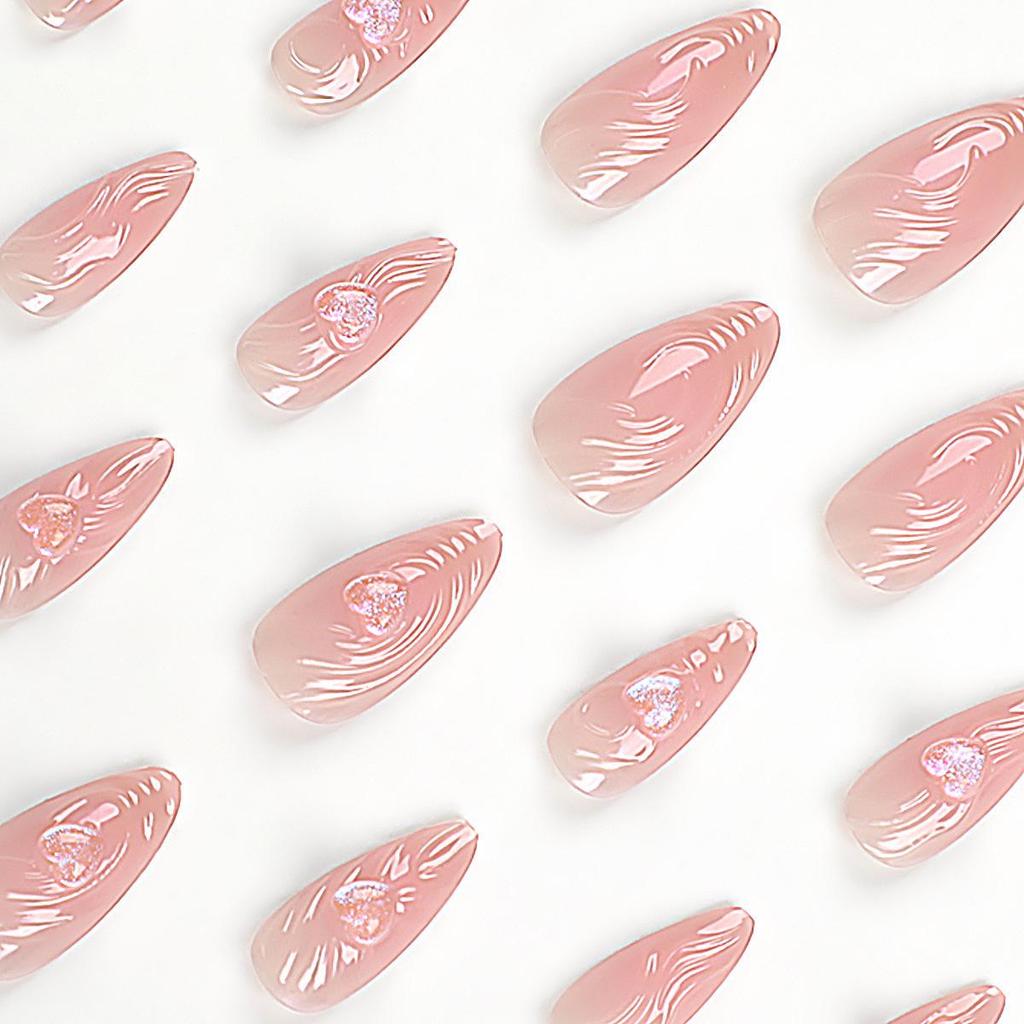 3D Stereo Wave Heart Aurora Short Pointed Wearable False Nails - Nail Art Tips