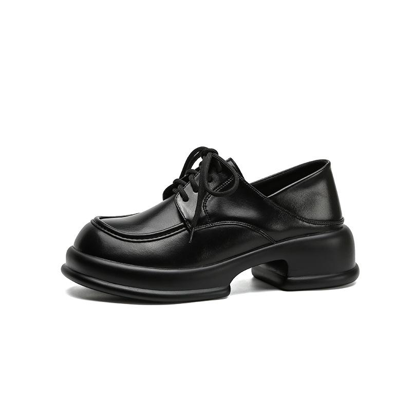 

Женские кожаные мокасины на толстой подошве: Весна 2023 г., туфли в британском стиле со шнуровкой, увеличивающие рост 36