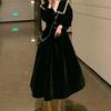 New Autumn Black Peter Pan Collar Dress Women's French High-end Elegant Long Dress Waist-cinching Slimming Audrey Hepburn Style Dress