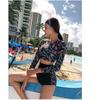 Conservative High-Waisted Long-Sleeve Sun Protection Swimsuit: Quick-Drying, Belly-Covering, Split Design for Diving & Hot Springs