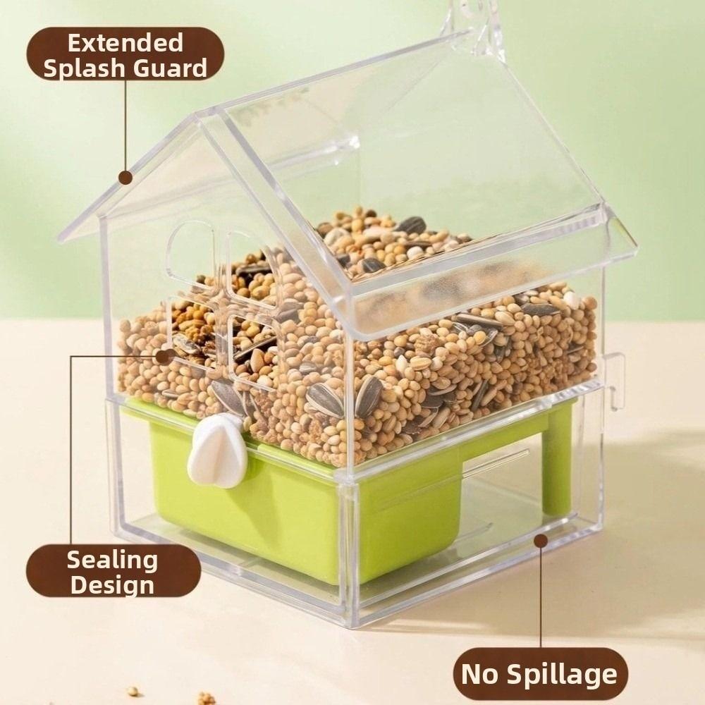 Spill-Resistant Hanging Parrot Feeder Removable Tray Birds Food Container Bird Bath Indoor Use