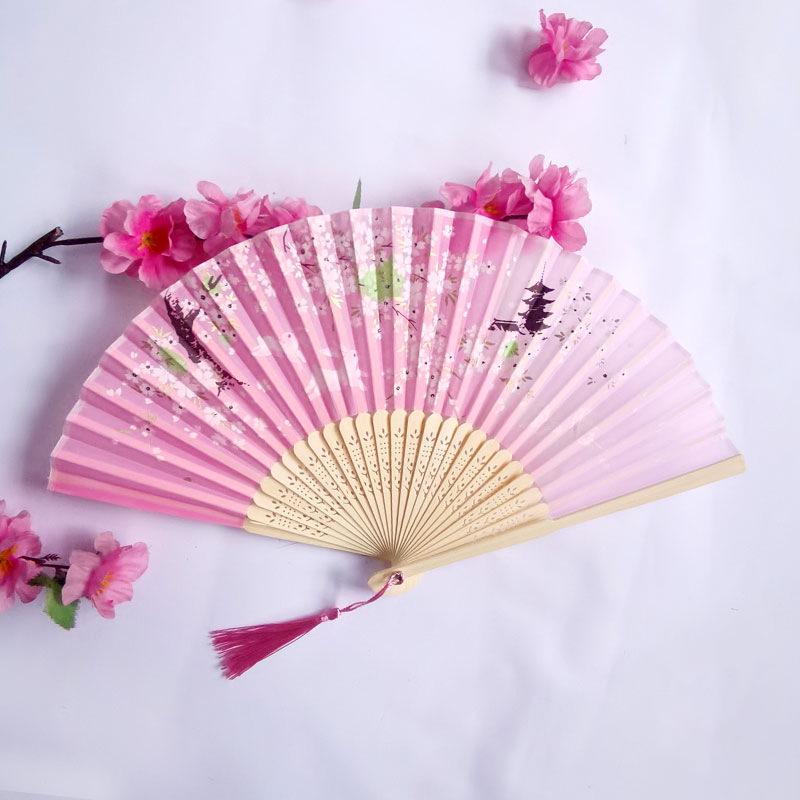 Vintage Bamboo Silk Women's Folding Fan - Portable Dance Gift