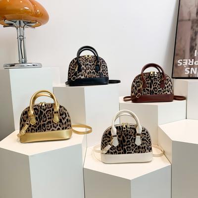 Women'S Bag Fashion Shell Bag Leopard Print Portable Shoulder Bag Textured Pu Messenger Bag