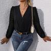 Spring Autumn Women's Jumpsuit V-neck Temperament Jacquard Sleeve Long Sleeve Jumpsuit