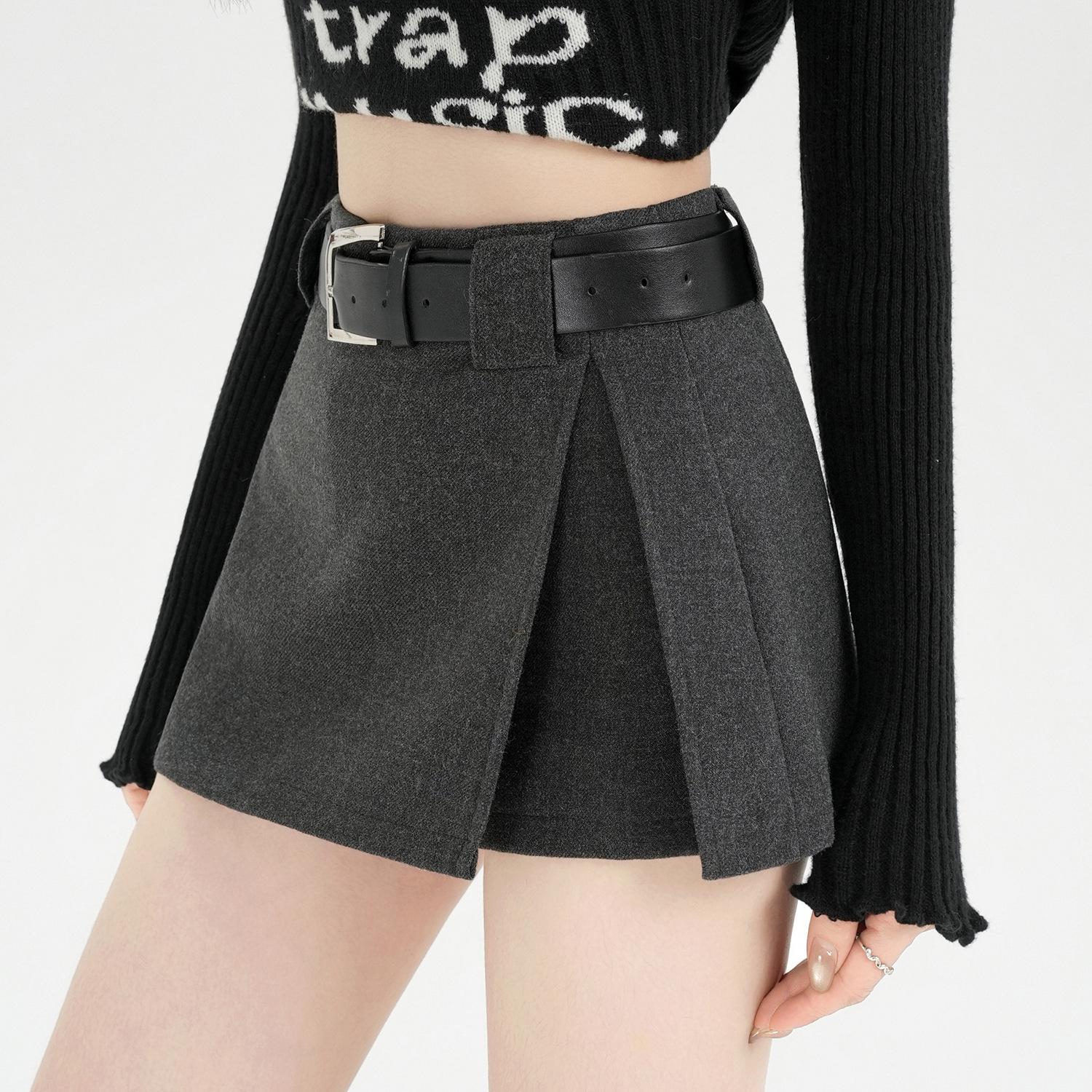 

High-End Gray Wool Slit Midi Skirt with Shorts for Women - Autumn/Winter Collection Extra Large сірий колір