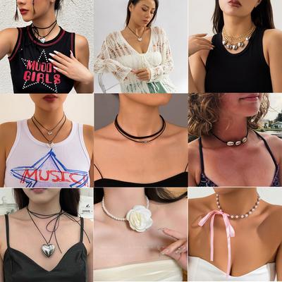 New Accessories Fashion Short Choker Leather Neck Double Layer Stacked Necklace Women's Collarbone Neck Chain Collar