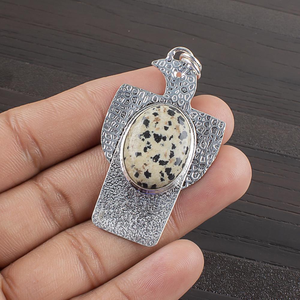 

Natural Dalmatian Jasper Gemstone 925 Sterling Silver Jewelry Pendant 2.08 AJP-2302